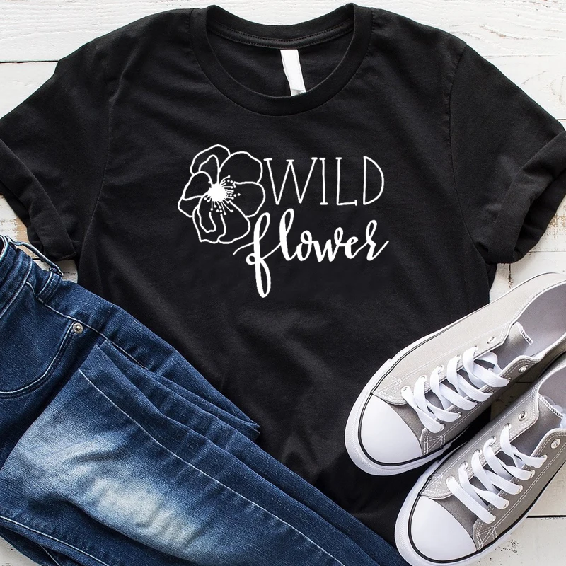 Casual Tshirt Wild Flower s  Plants Ulzzang Aesthetic Tees Woman Dropship Summer T-shirts Cotton Short Regular 