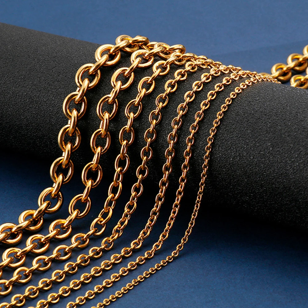 Wholesale 1 Meter Width 2mm-5mm Stainless Steel O Rolo Cable Link Bulk Chain Necklace For DIY Jewelry Bracelet Necklace