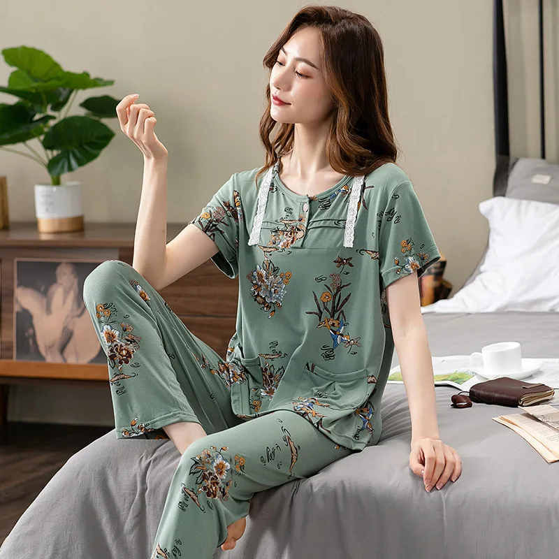 Fashion Summer Small Floral Pyjamas Women Nightgown Big Yards 4XL Sleepshirts Short-Sleeve Nightie Pajama Modal Cotton Sleepwear