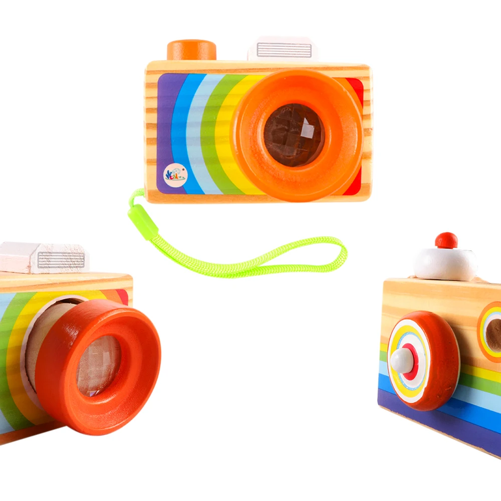 DIY Drewniane Mini Dziecko Tęczowa Kamera Zabawka Drewniane Wisiorek Montessori Zabawki dla Maluchów, Dzieci Drewno Pretend Play Camera Toy Zabawki Zabawki Zabawne Prezenty