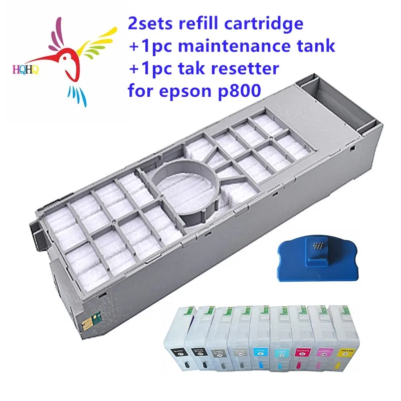 

2 Sets T8501-T8509 80ml Refillable Cartridge with Permanent Chip and 1pc Maintenance Box and 1 Tank Resetter for Epson p800