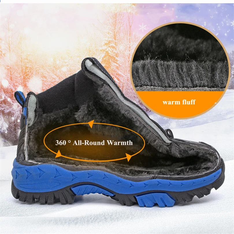 2023 Winter Warm Fur Snow Boots Children Black Furry Shoes Boys Non-slip Waterproof Kids Footwear Child Sneakers Kid Baby Black