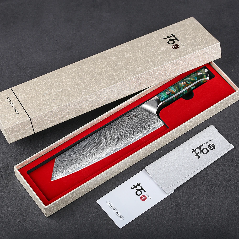 TURWHO Japanese VG10 Core Color Resin Handle 8.5 Inch Chef\'s Knife 67 Layer Damascus Steel Kitchen Knives Sharp Kiritsuke Knife
