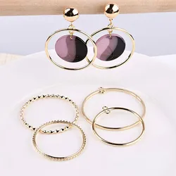 Korea Geometric Alloy Electroplated Double Hanging Round Round DIY Earrings Accessories Material Package(8pieces)