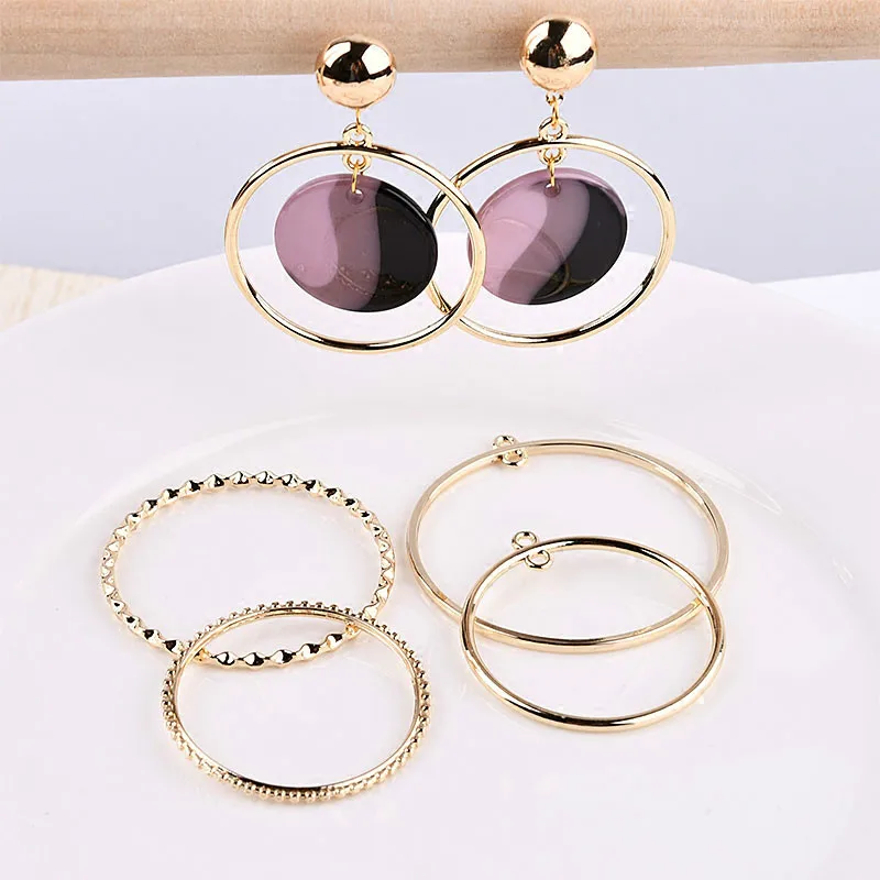 Korea Geometric Alloy Electroplated Double Hanging Round Round DIY Earrings Accessories Material Package（8pieces）