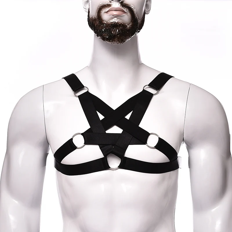 Elastic Fetish Sexual Chest Gay Harness Body Cage Men Adjustable Body Harness Belt Pentagram Strap Erotic Rave Costumes Gay Sex