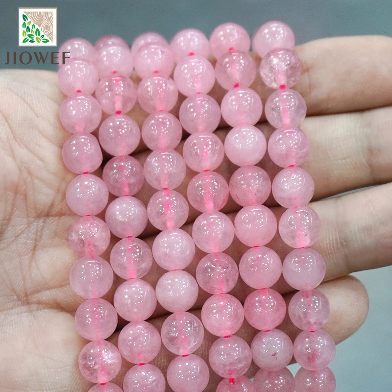 Smooth Natural Malagasy Pink Crystal Quartz Round Beads for Jewelry Making DIY Bracelet Accessories 15'' Strand 4/6/8/10/12mm