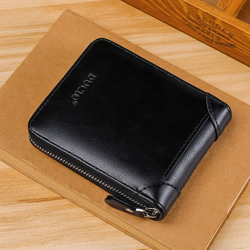 Nieuwe Vintage Korte Mens Wallet Hoge Kwaliteit Business Portemonnees Retro Kleine Lederen Portemonnee Mannen Luxe Kaarthouder Rits Portemonnee