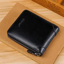 New Vintage Short Mens Wallet High Quality Business Purses Retro Small Leather Wallet Men Luxury Card Holder Zipper Coin Purse