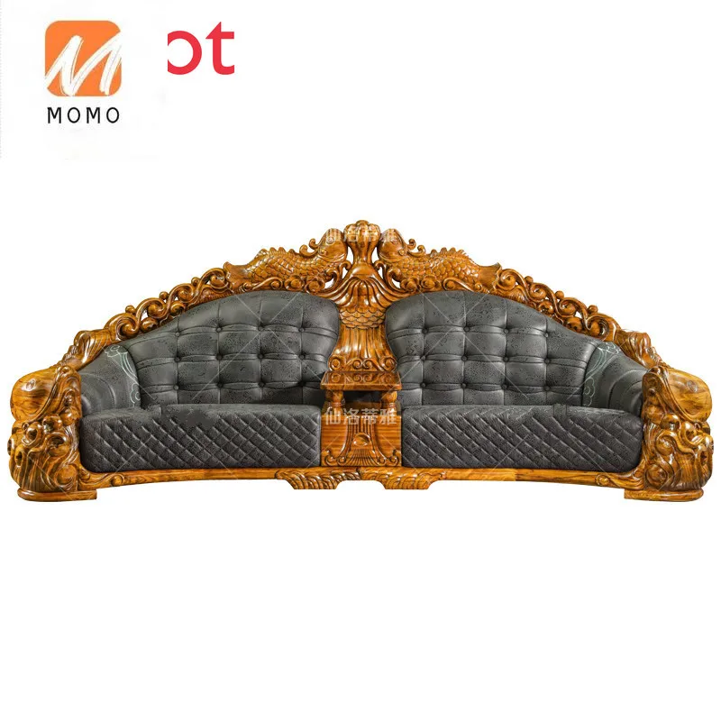 Chesterfield Sofa High-End Luxury Ugyen Wood Solid Wood JINLONGYU Carved European Style Villa Sofa Leather Sofa home furniture