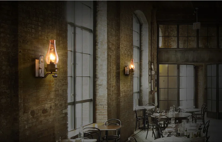 Retro Industrial Light Iron Wall Lamp Creative Restaurant Corridor Bedroom Bedside Glass Wall Light Living Room Hotel Lighting