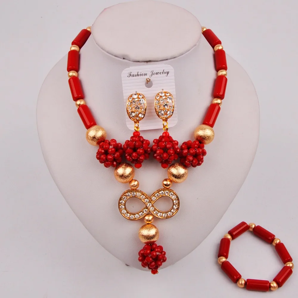 

Nigeria Wedding Opaque red Crystal Column New Bride Wedding Jewelry African Wedding Celebration Banquet Jewelry Set LS-45