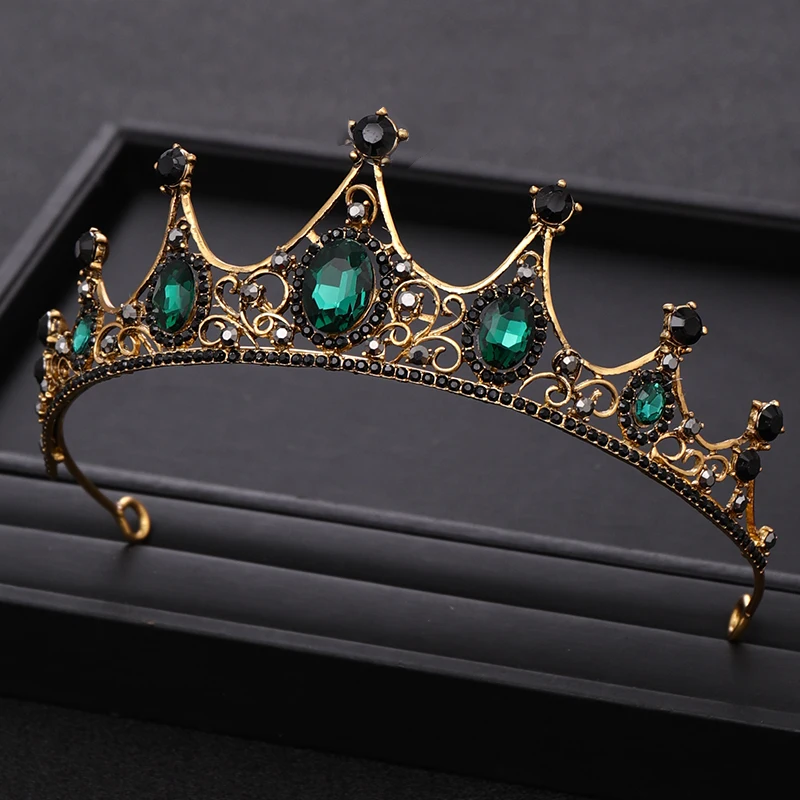 Vintage Green Rhinestones Crystal Wedding Crown Bridal tiara Headpiece Jewelry Hair ornament Wedding Hair Jewelry Bridal Crown