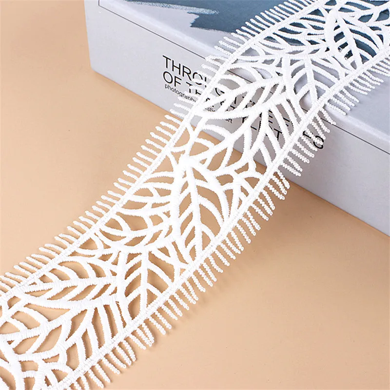 1yard 6.2cm High Quality White Black Leaf Texture Gear Eyelash Embroidery Hollow Webbing DIY Dress Decorative Ribbon Lace Party