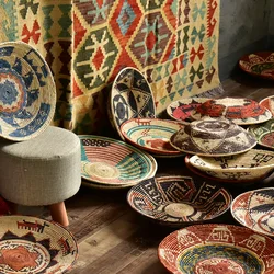 Pakistan Handmade Bamboo Woven Natural Plant Dyed Bamboo Bowls Plates home Decoration Crafts Porch Key Dish Wall Hanging Decor