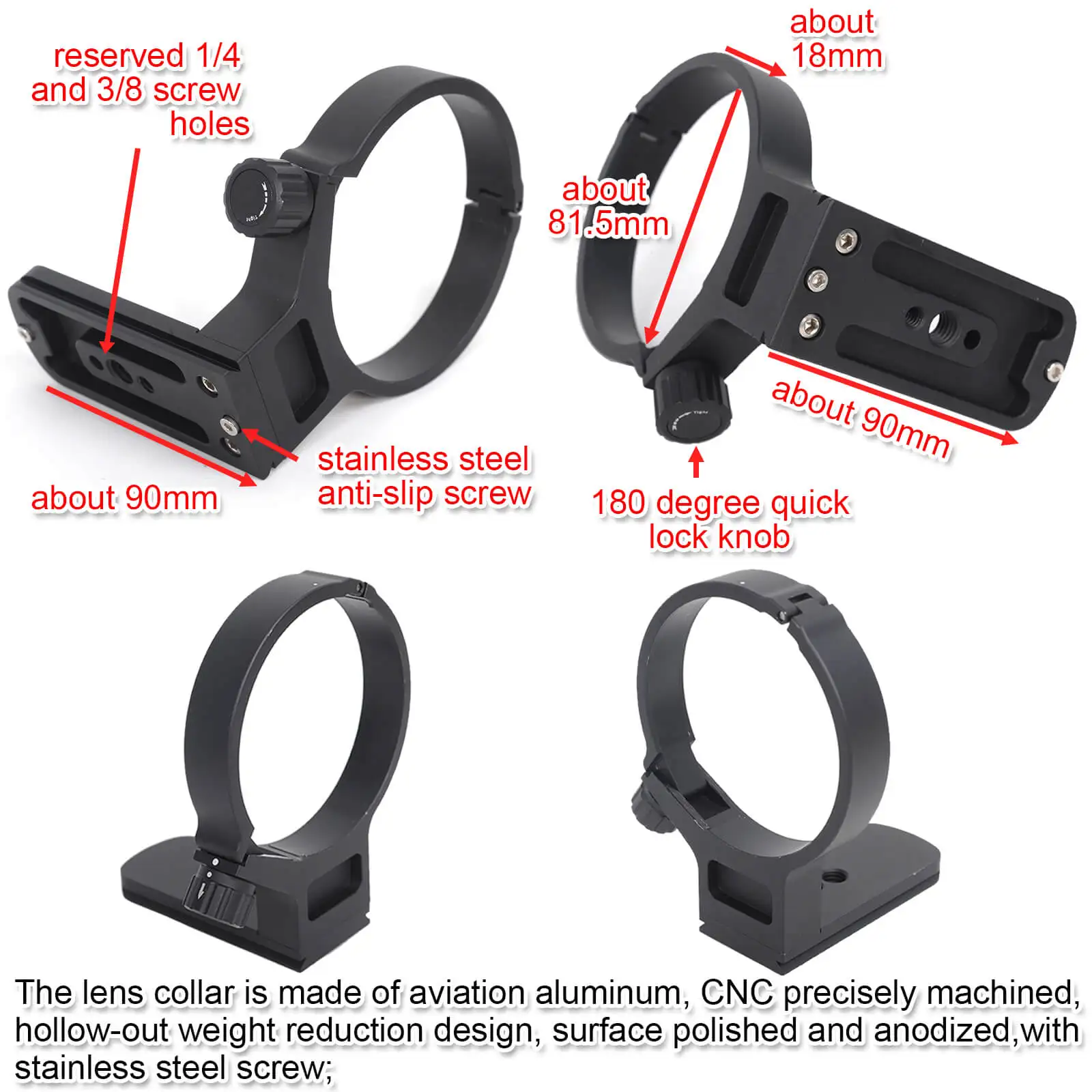 Lens Collar Support Tripod Mount Ring for Tamron 100-400mm f/4.5-6.3 Di VC USD (A035) Bottom is ARCA Fit Quick Release Plate