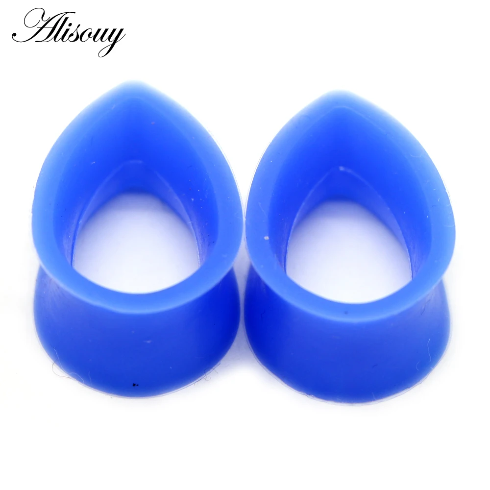 Alisouy 2pcs Flexible Silicone Water Drop Ear Plugs Gauges Plugs Tunnels Body Jewelry Piercing Stretcher Teardrop Ear Expanders