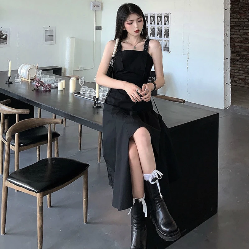 Dress Women Sleeveless Spaghetti Strap Black Slim Irregular A-line Dresses  Elegant Streetwear Womens Trendy Sexy Club Wear Party - AliExpress 200000345