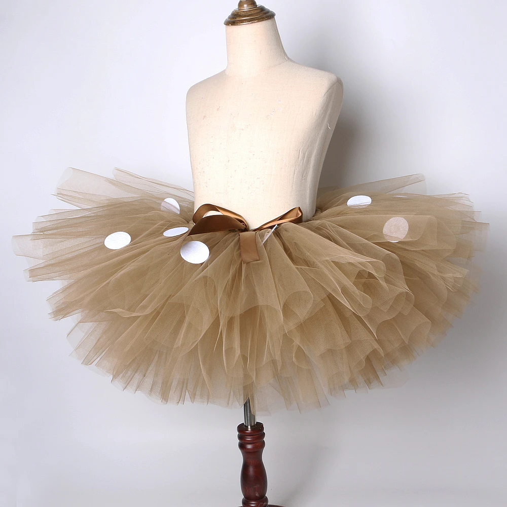 Fluffy Brown Deer Girl Tutu Skirt Christmas Costume Kids Reindeer Tulle Skirt for Halloween Carnival Children Outfit 1-14 Years