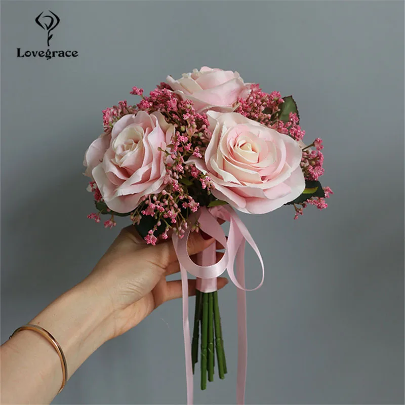 Lovegrace Bride Rose Bouquet Wedding Supplies Bridesmaid Rose Baby\'s Breath Bouquet Flower Arrangement DIY Home Party Prom Decor