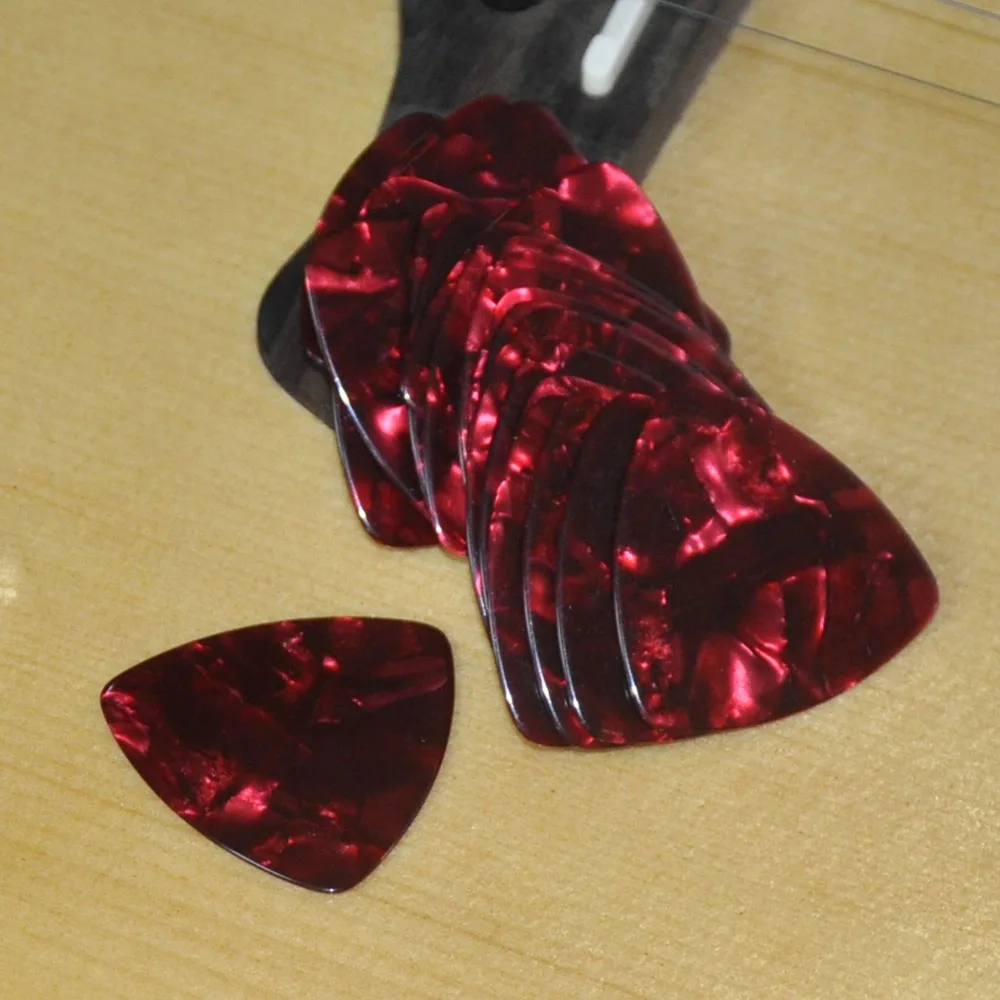 Lots of 50pcs Red Pearl 0.71mm Big Rounded Triangle Celluloid Guitar Picks