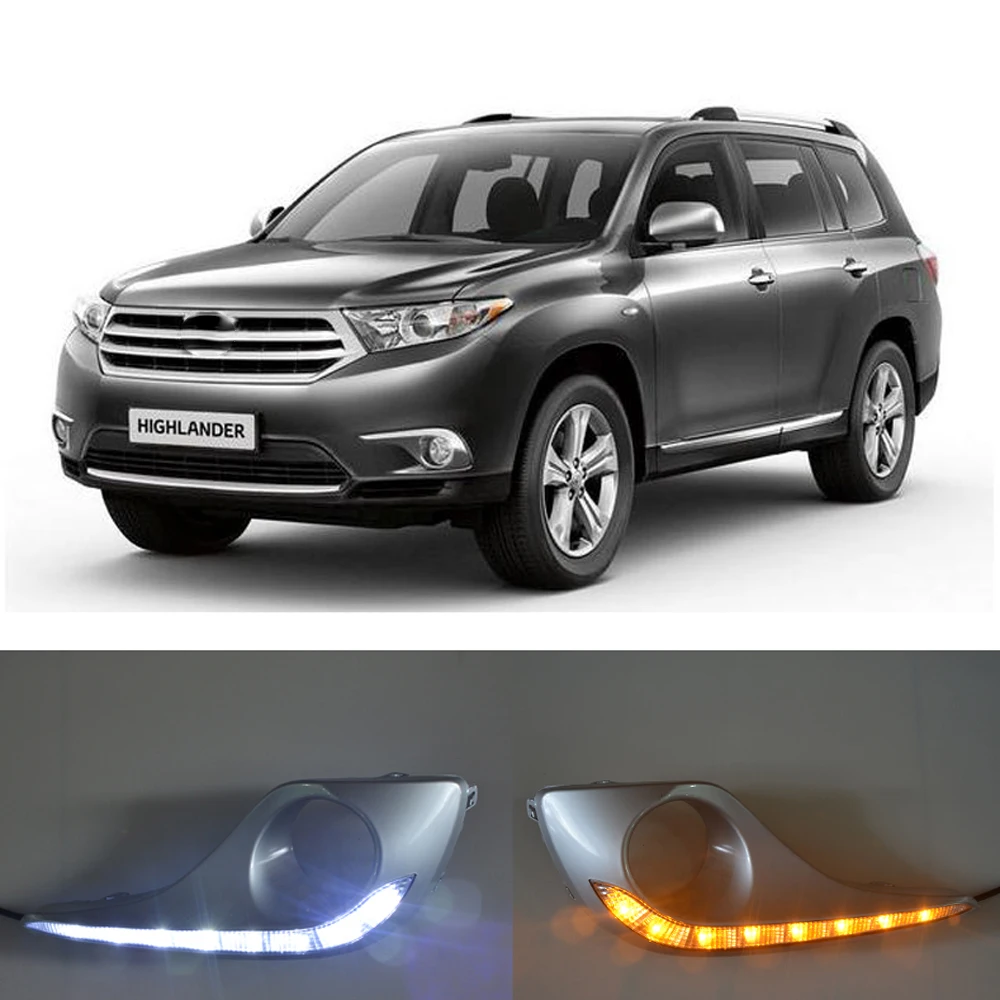 ECAHAYAKU Turn Signal Style Relay LED DRL Daytime Running Lights With Fog Lamp Hole For Toyota Highlander 2012 2013 2014