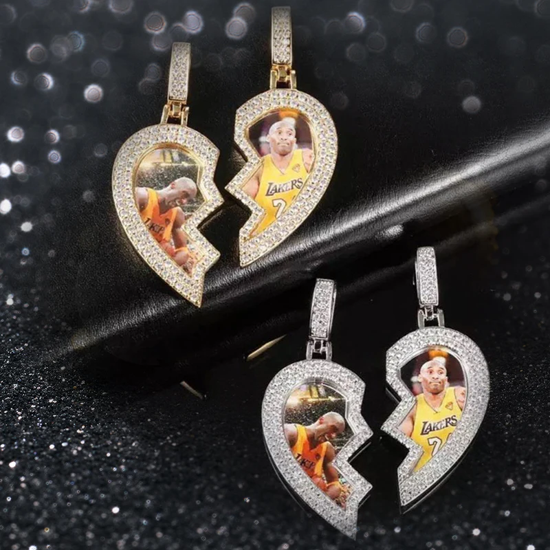 Heart Double Memory Medallions Customized Necklaces With Picture Pendant Men Hip Hop Jewelry Couples The Back Add Text On