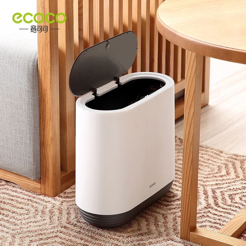 ECOCO 10L Large Capacity Pressing Type Dust Proof Waste with Lid Kitchen Trash Can Box Bathroom Creative Save Space Garbage Set