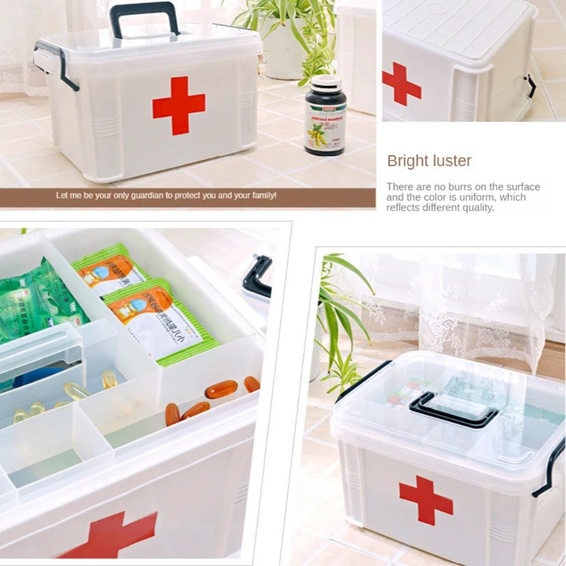 First Aid Kit Portable Emergency Box Medicine Chest for Household Outdoor Travel Hospital Pharmacy Plastic Storage Container