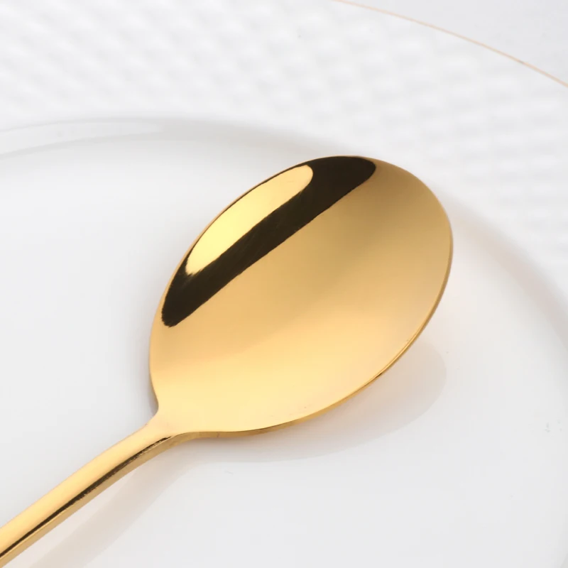 Korean Spoon with Long Handle, Stainless Steel Dinner Spoon,Gold Soup Spoon, Dessert, Ice Scoop, Kitchen, Rice, Salad Spoon