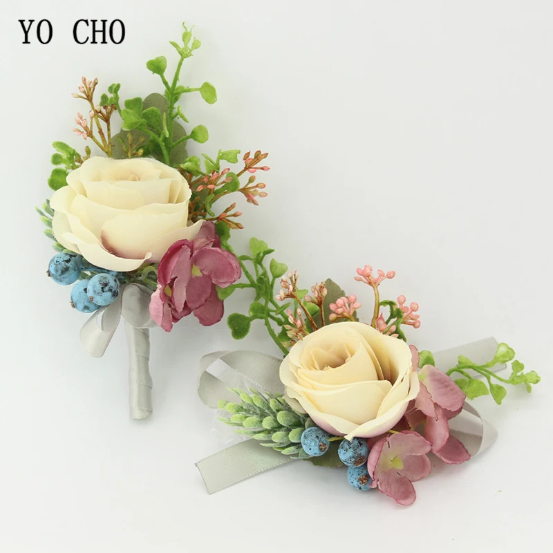 Yo cho mężczyźni Boutonniere bukiecik na nadgarstek panny młodej różowa róża bransoleta Groom Boutonniere Wedding Planner Handmade stanik kwiat na nadgarstek