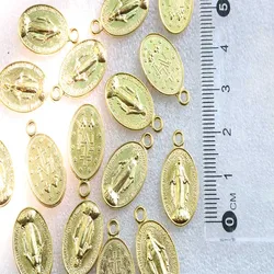 10pcs/Catholic Mini Golden Virgin Mary Pendant, Catholic Vintage Golden Santa Maria Amulet Medal