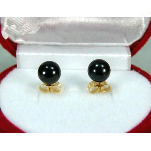 

Unique Pearl Earrings Perfect Round 7mm AAA Top Grade Black South Sea Pearl Earring 14k gold plated Fine Jewelry Nice Women Gift