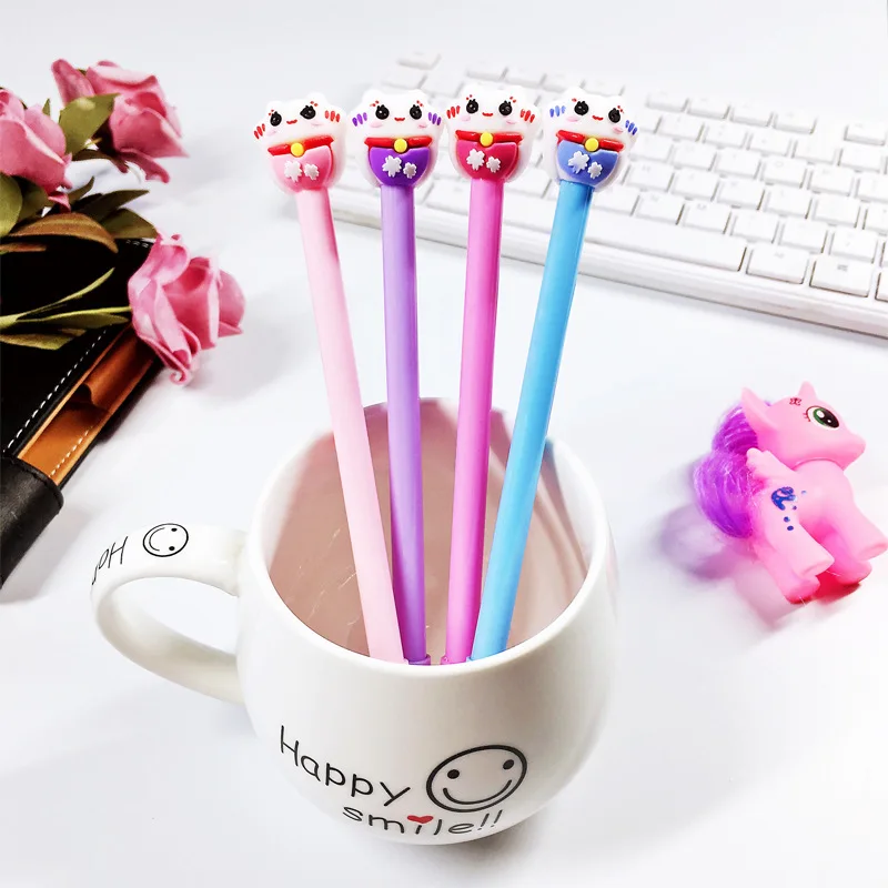 24 Pcs Cartoon Creative Cute Lucky Cat Gel Pen Student Writing Office Stationery Pen Wholesale Kawaii School Supplies