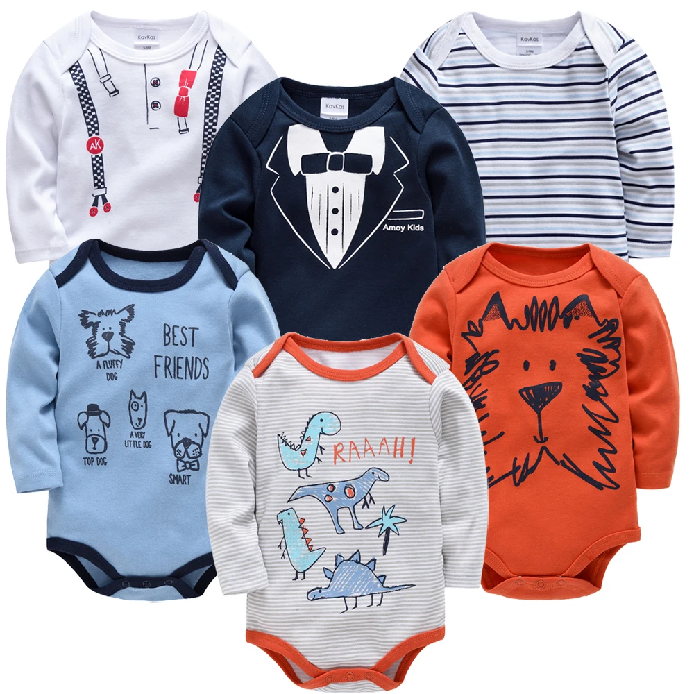 Kavkas 3 6 PCS/SET Baby Bodysuit 100% Cotton body bebe Girl Boy Clothes Cartoon Print Long Sleeve Autumn Winter Clothing