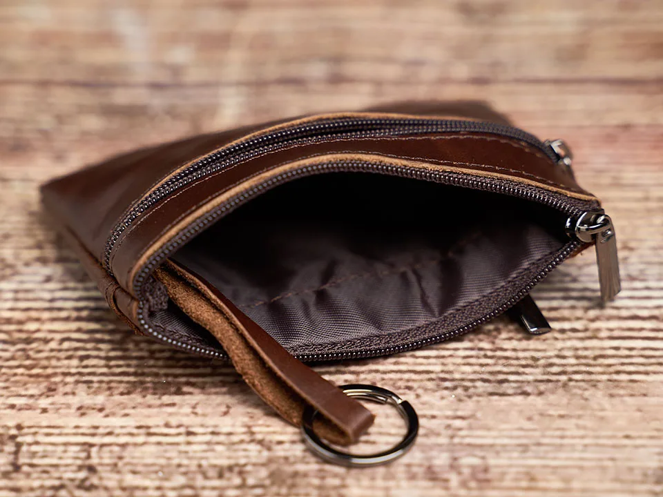 Echtes Leder Mini Geldbörse Kleine Geldbörse Männer Frauen Braun Vintage Casual Kreditkarte Kleine Tasche Reißverschluss Tasche Schlüsseltasche NUPUGOO – Detail 10