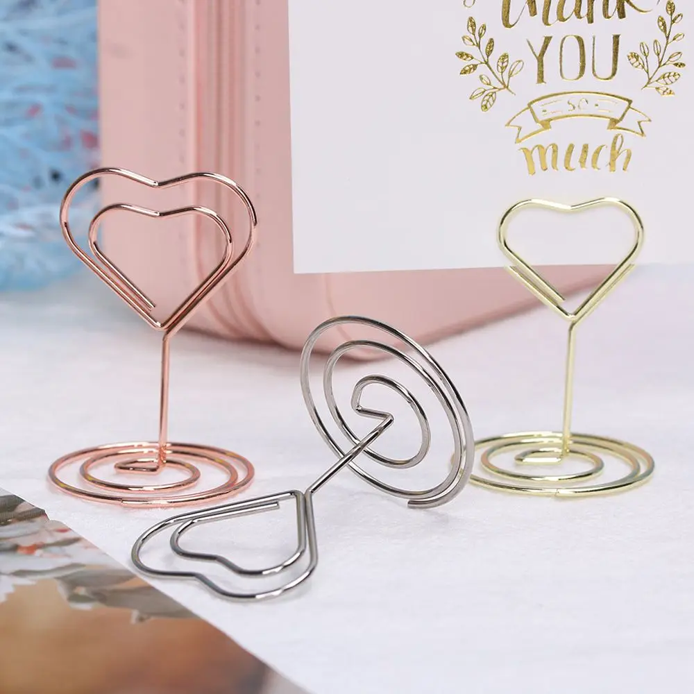 1/5PCS Fashion Mini Paper Clamp Heart Shape Rose Gold Wedding Supplies Table Numbers Holder Photos Clips Clamps Stand Place Card