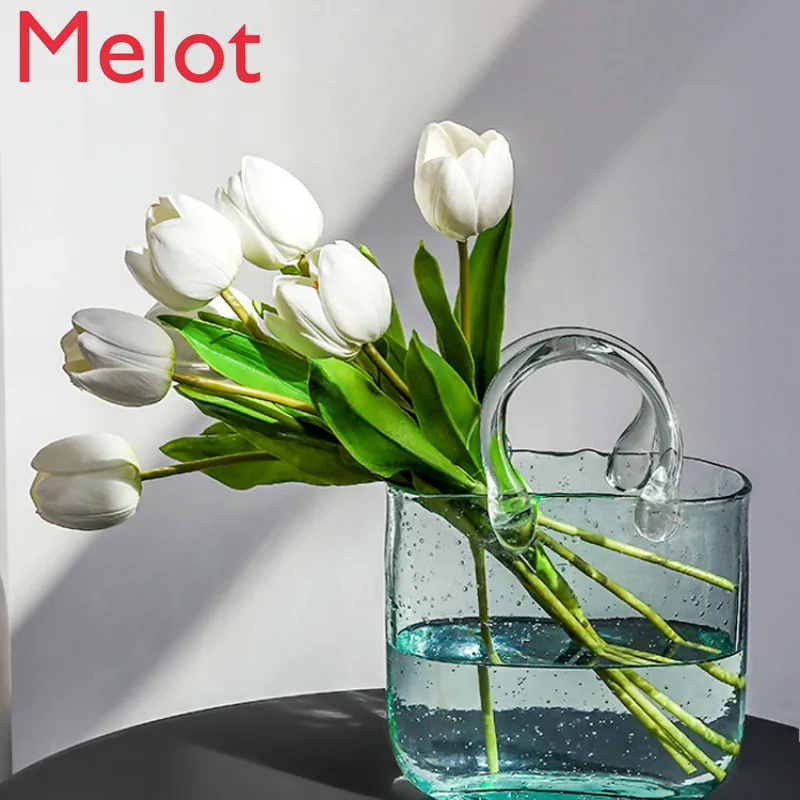 European Entry Lux Transparent and Creative Glass Vase Modern Living Room Portable Vase Furnishings Ornaments