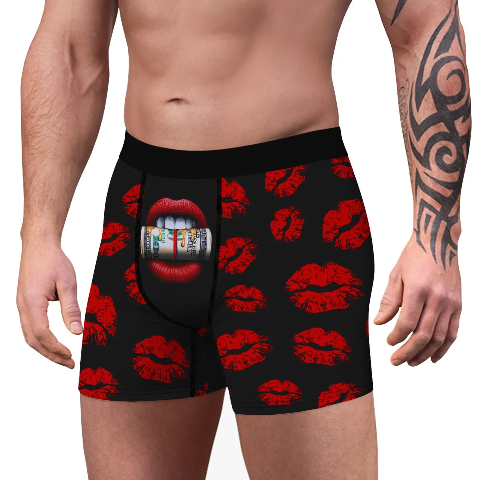 Boxer Shorts Underpants Men\'s Panties Breathable Funny Boxer Underwear Red lip Sexy Men Boxer Shorts Large Size XXL