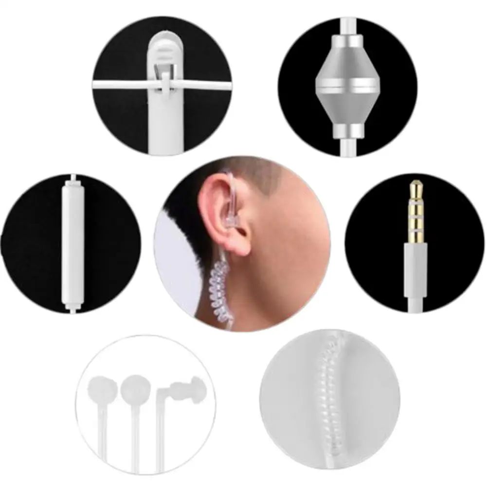 Single-sided in-ear vacuum spiral tube empty 3.5mm radiation-proof earphone with wheat air duct spring earphone (