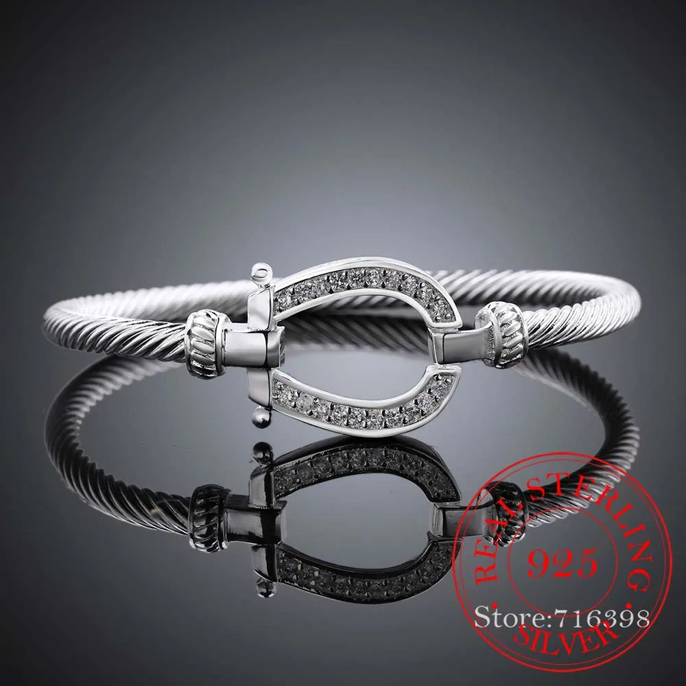 Dop shipping 925 sterling silver Filled Horse Shoe Bangle horseshoe water drop Bracelet Fine Jewelry Women Valentine's Day Gift