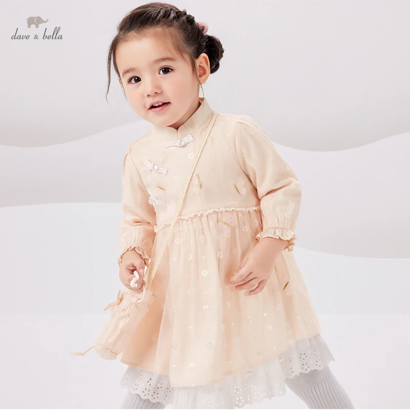 

DB1220737 dave bella spring baby girls fashion cartoon dress with a small bag party dress children girl infant 2pcs clothes