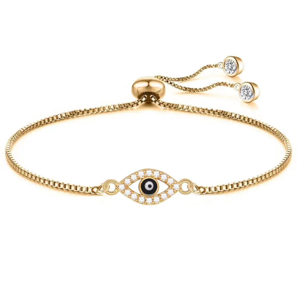 AAA White Cubic Zirconia Black Evil Eye Charm Bracelet Women Girl Small Elegant Copper CZ Luck Eye Red String Chain Jewelry Gift