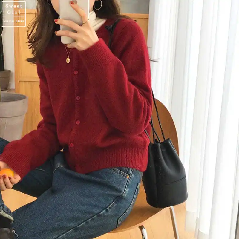 O-neck Casual Cardigan Women Simple Solid Elegant Cropped Tops Female Spring Fall Clothing Soft Korean Style New Outerwear Retro