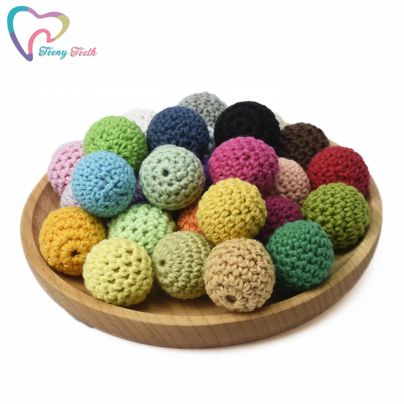 500 PCS 16-20 MM Handmade Crochet Wooden Beads Colorful Ball Baby Can Chew DIY Nursing Jewelry Organic Teething Bracelet Beads