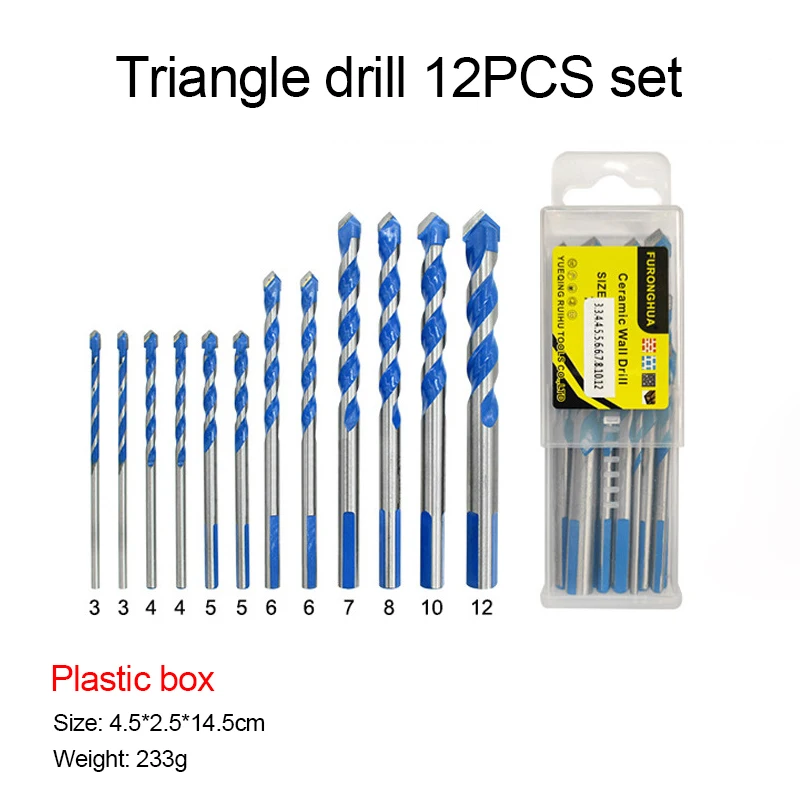 

Multifunction Hard Alloy Drill Bits for Glass, Ceramic Tiles, Concrete, Metal, Etc. Drilling 3 4 5 6 7 8 10 12mm Drill Bit Set