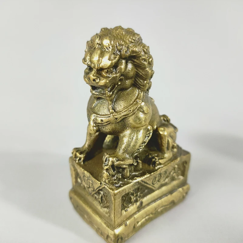 زوج من مجموعة متقنة ديكور المنزل الصينية النحاس الشعبية فنغ شوي الباب الحرس الأقوياء تماثيل الأسد المنحوتات #5