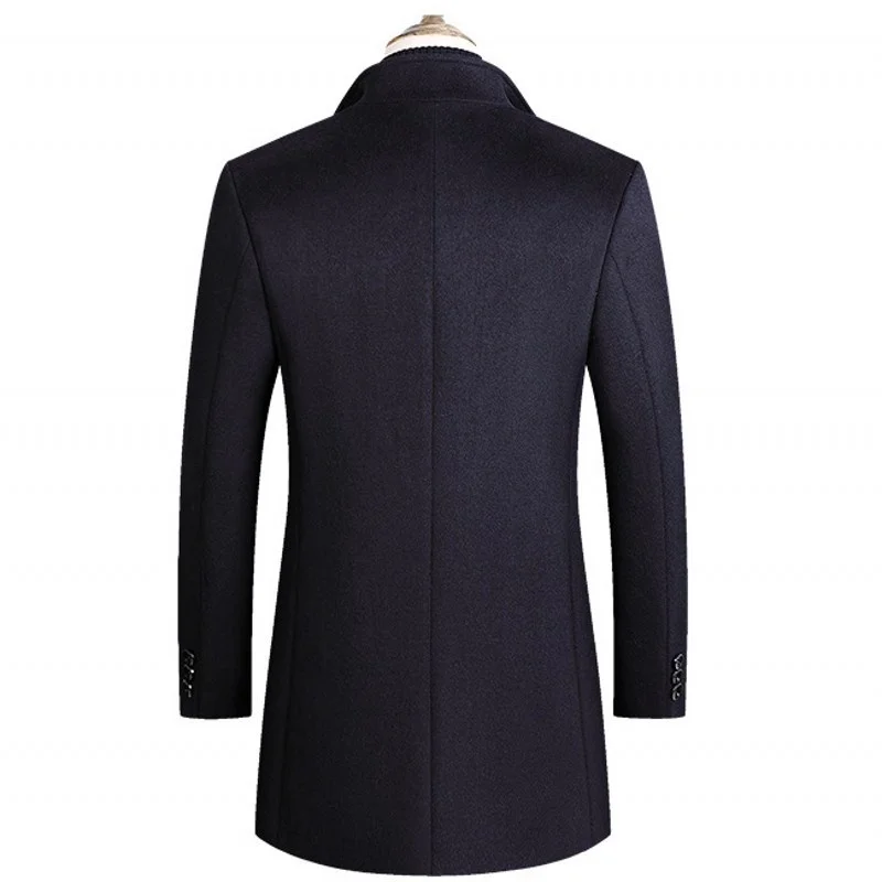 Casual Smart Autumn Winter Solid Mens Woolen Overcoats Long Sleeve Single Breasted Stand Collar Medium Length Coats Plus Size