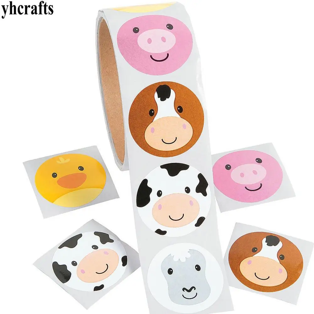 1 Roll(100PCS)/LOT New farm animals paper stickers Wall fridge sticker Reward label Birthday gifts Home ornament decoration OEM