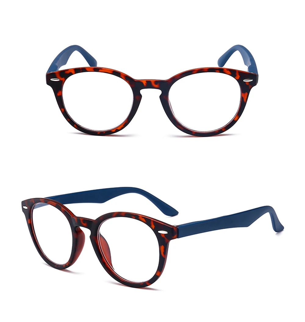 [Two pairs!!!]Ultralight Reading Glasses Women Men Round Retro Leopard Fashion Full-rim Spring Hinges Anti Blu 1 2 3 to 4